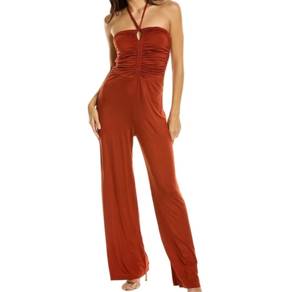 Trina Turk Lianna Jumpsuit Womens S Ruched Halter Wide Leg Size S NEW $248